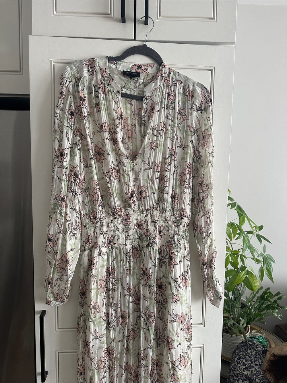 rag & bone Floral Long-Sleeve Maxi Dress in Light Green and Pink